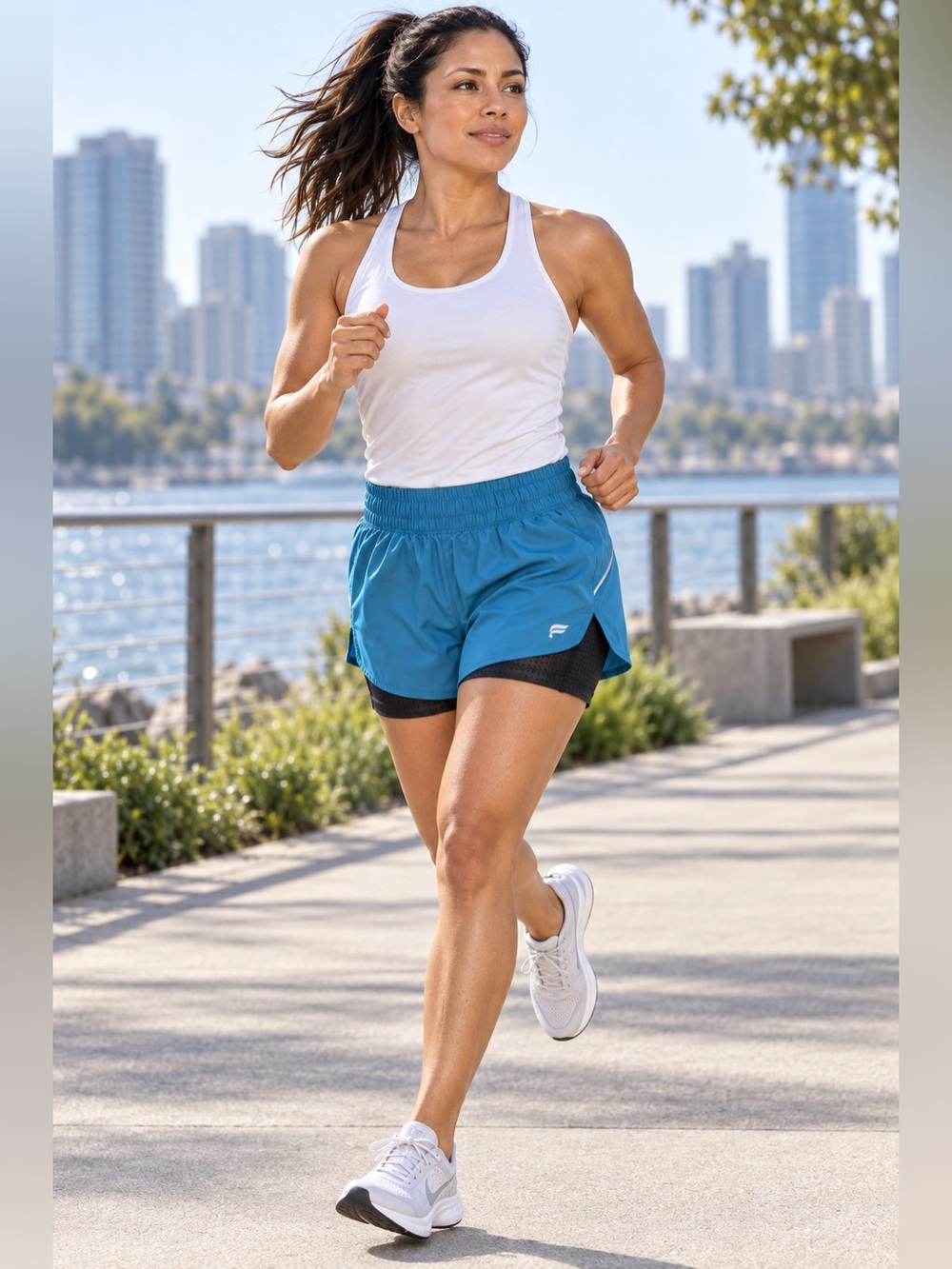 Fabletics Perforated Run Shorts Women S Riptide Blue Onyx Lined NWT